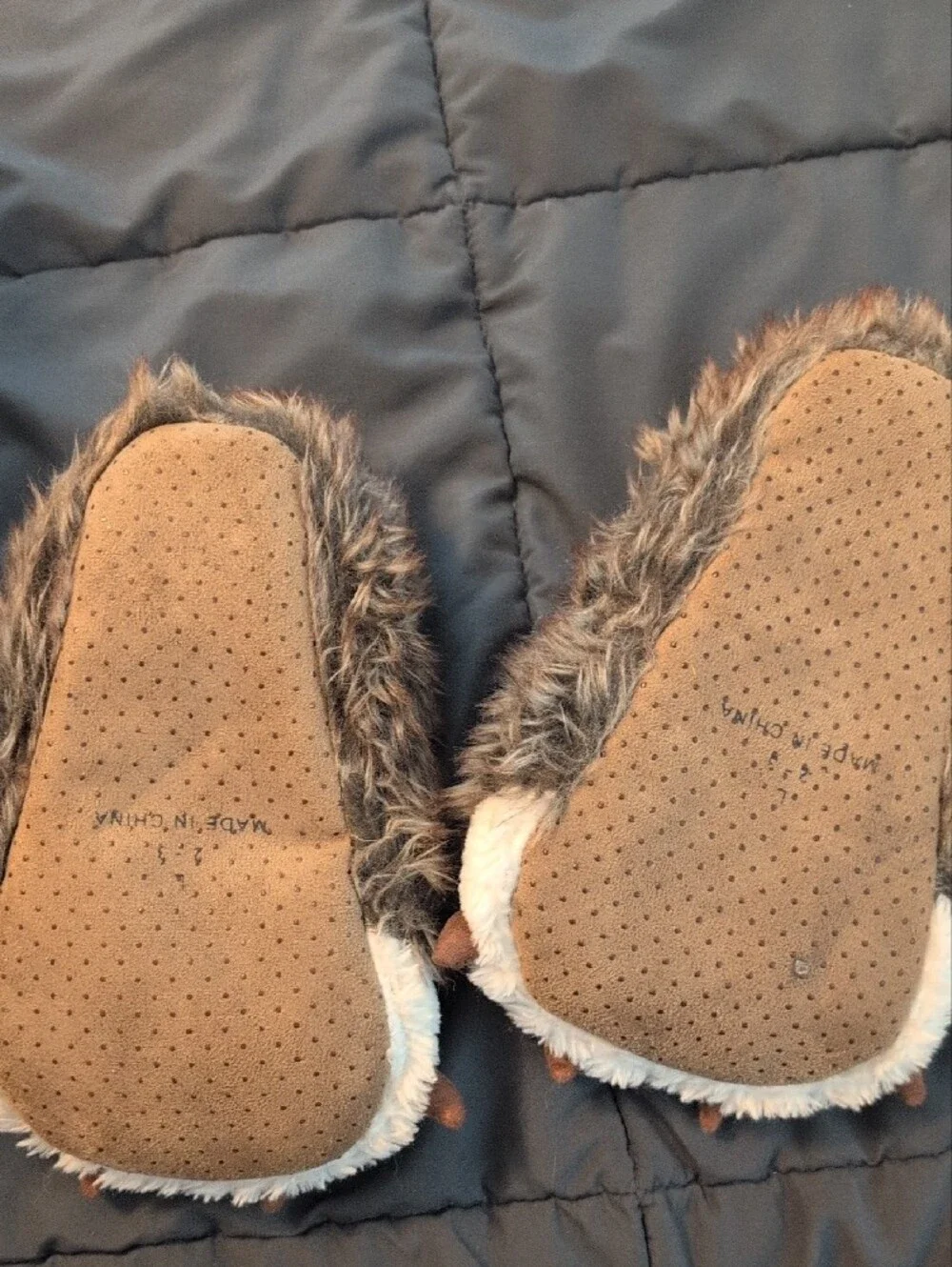 Kids Faux Fur Monster Slippers in Brown and Cream